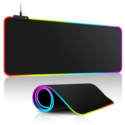 Large RGB Gaming Mouse Pad - 15 Light Modes Touch Control Extended Soft Computer Keyboard Mat Non-Slip Rubber Base For Gamer Esports Pros