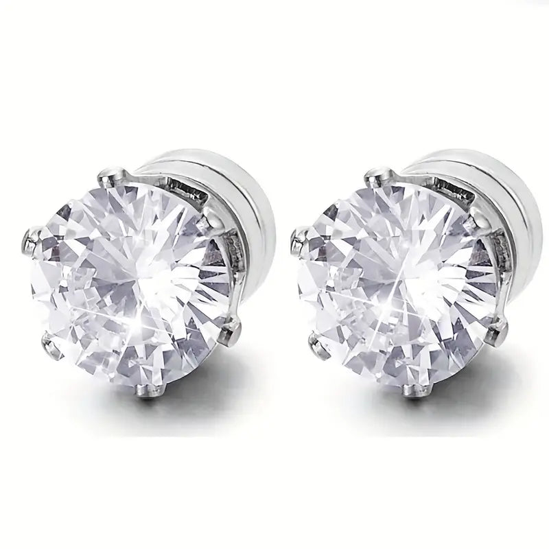 Sparkly Magnetic Clip On Earrings - Stainless Steel Shiny Cubic Zirconia Decor Non-Pierced Jewelry For Women And Man, Perfect Gift For All Occasions