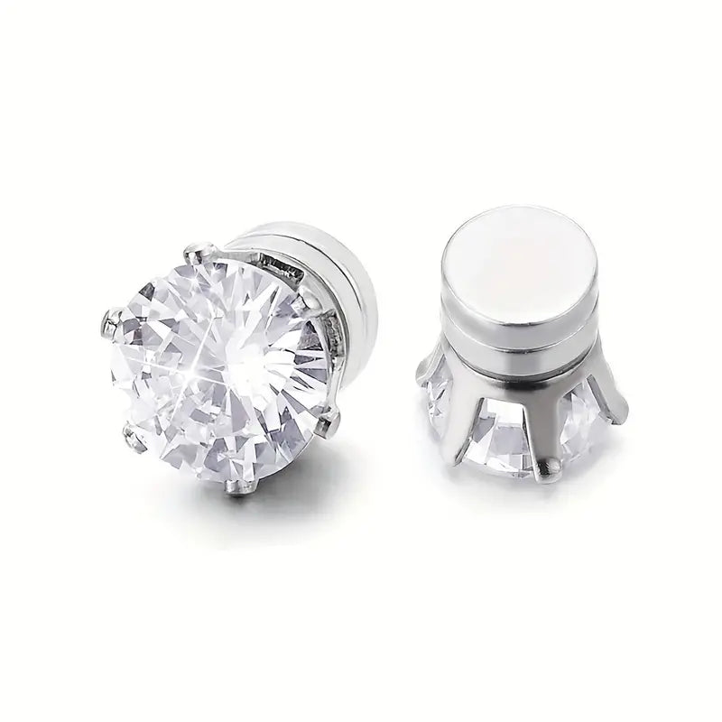 Sparkly Magnetic Clip On Earrings - Stainless Steel Shiny Cubic Zirconia Decor Non-Pierced Jewelry For Women And Man, Perfect Gift For All Occasions