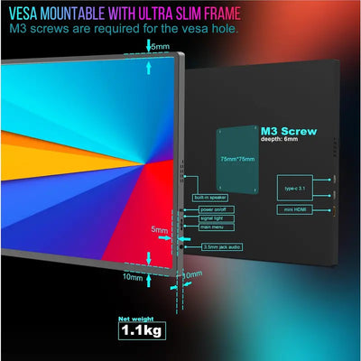 Portable Duel Monitor 18.5" - 1080P FHD Ultra Slim USB-C Laptop Display, 100% sRGB CNC Frame, Compatible With USB 3.0/3.1/3.2 Devices, Perfect For Gaming And Mac Series