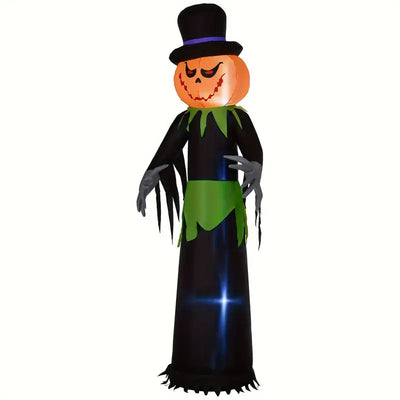 8ft Tall Halloween Inflatable Pumpkin Ghost In A Hat - Blow-Up Outdoor Halloween Decoration With LED Lights For Lawn, Garden, Party