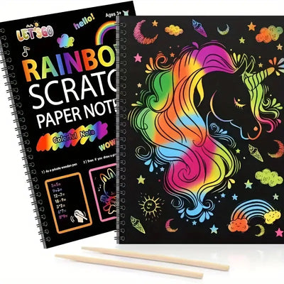 Rainbow Scratch Paper Notebook - 12 Sheets/Set Scratch Off Notebooks Arts Crafts Supplies Set Color Drawing Paper Kit For Birthday Game Party Favor Christmas Easter Activity Toy