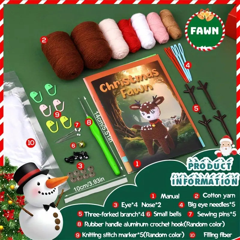 Reindeer Crochet Kit For Beginners - Christmas Crochet Kits For Adults Beginners, Complete Craft Kit Crochet Starters Kit With Step-By-Step Video Tutorials