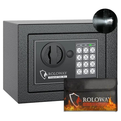 ROLOWAY Steel Money Safe With Keys For Home With Fireproof Money Bag For Cash Hidden, Security Lock Box Fireproof Safe With Keypad Lock