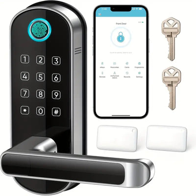 SAMTECHT Smart Home Door Lock With Keypad - Fingerprint Lock with Handle, Keyless Entry Door Lock For Front Door, Digital Door Lock, WiFi Door Lock With APP, Generate Passcode Remotely, DIY Installation