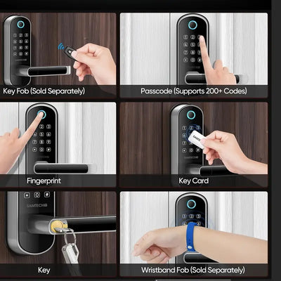 SAMTECHT Smart Home Door Lock With Keypad - Fingerprint Lock with Handle, Keyless Entry Door Lock For Front Door, Digital Door Lock, WiFi Door Lock With APP, Generate Passcode Remotely, DIY Installation