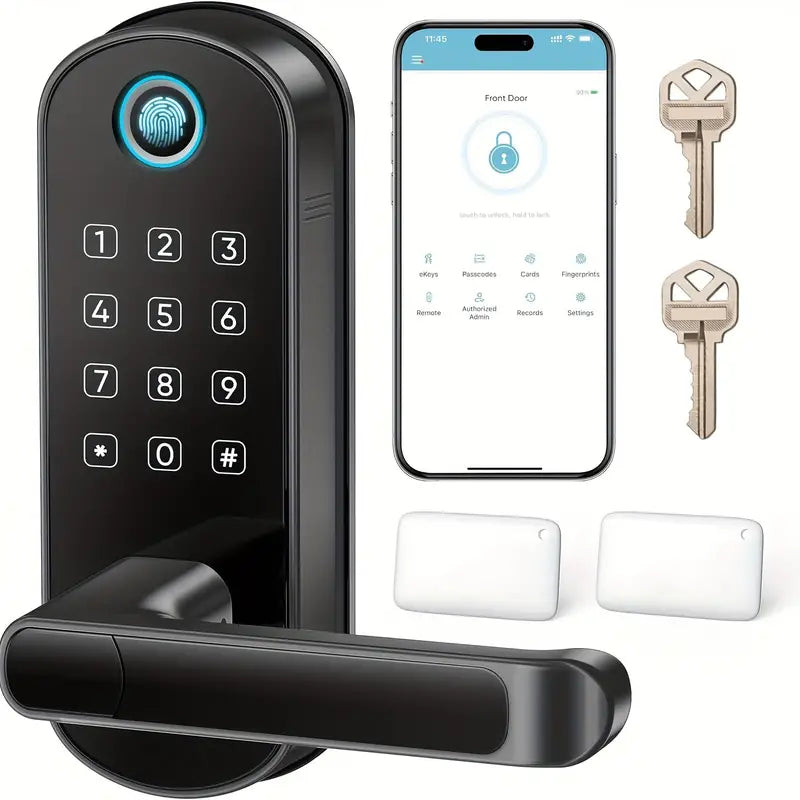 SAMTECHT Smart Home Door Lock With Keypad - Fingerprint Lock with Handle, Keyless Entry Door Lock For Front Door, Digital Door Lock, WiFi Door Lock With APP, Generate Passcode Remotely, DIY Installation