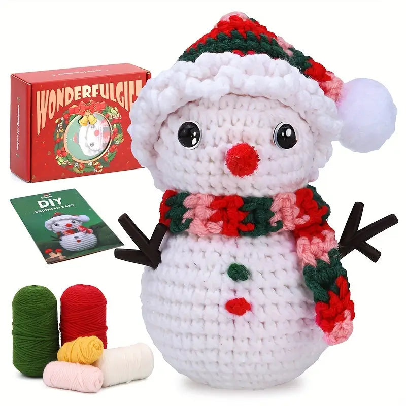 Snowman Crochet Kit For Beginners - Christmas Crochet Kits For Adults Beginners, Complete Craft Kit Crochet Starters Kit With Step-By-Step Video Tutorials