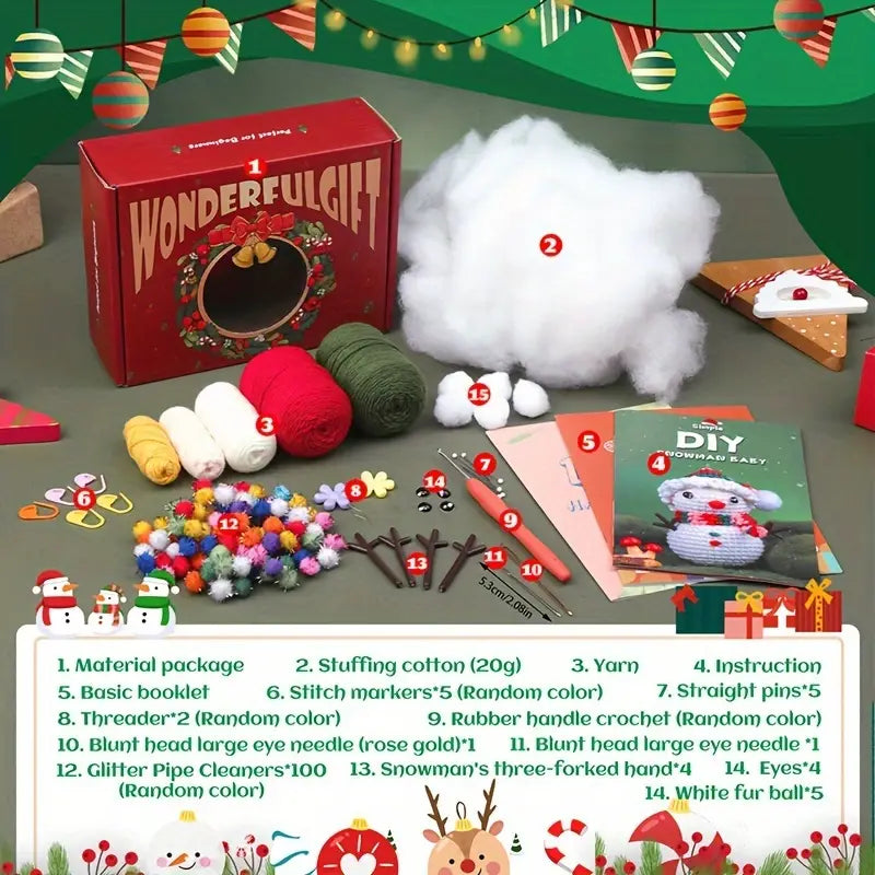 Snowman Crochet Kit For Beginners - Christmas Crochet Kits For Adults Beginners, Complete Craft Kit Crochet Starters Kit With Step-By-Step Video Tutorials