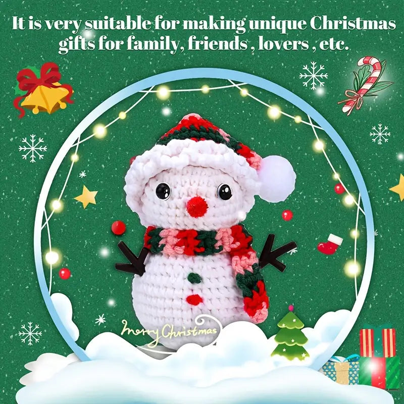 Snowman Crochet Kit For Beginners - Christmas Crochet Kits For Adults Beginners, Complete Craft Kit Crochet Starters Kit With Step-By-Step Video Tutorials