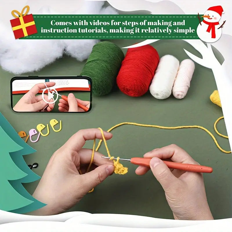 Snowman Crochet Kit For Beginners - Christmas Crochet Kits For Adults Beginners, Complete Craft Kit Crochet Starters Kit With Step-By-Step Video Tutorials