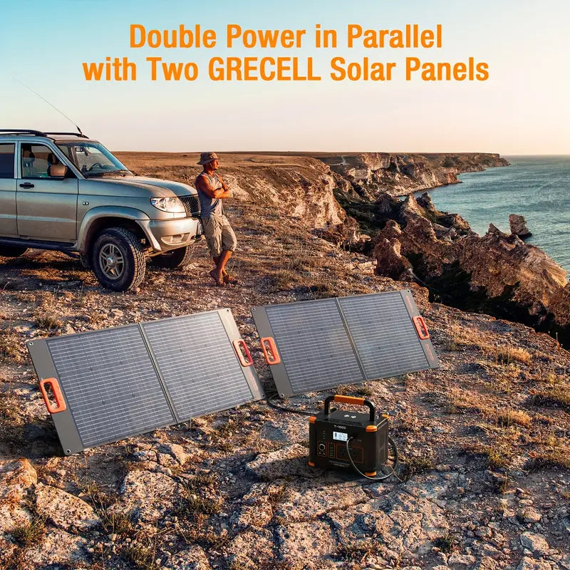 GRECELL Solar Panel 100W For Portable Power Station - 20V Foldable Solar Cell Solar Charger For Camping RV Trip