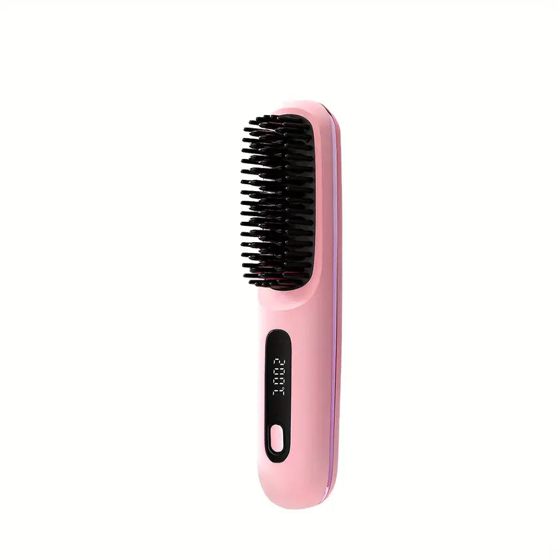 GENAI Portable Cordless Hair Straightener Brush - LED Display, Lightweight Mini Negative Ion Hot Comb, USB Rechargeable Travel Essential Gift For Women, Anti-Scald Protection