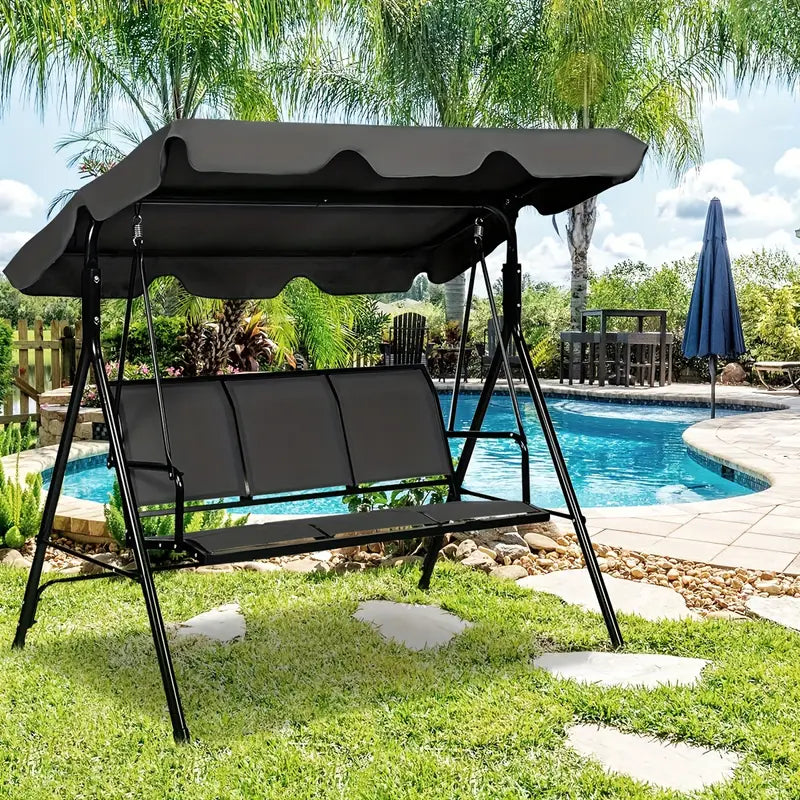 Outdoor Canopy Porch Swing - Patio Swing Chair 3 Person Canopy Hammock For Deck, Poolside, Garden, Outdoor And BBQ