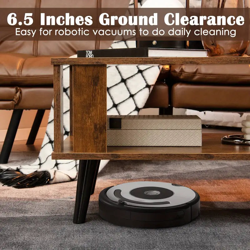 LIFEZEAL Retro Mid-Century Coffee Table - Retro Mid-Century Coffee Table With Storage Open Shelf Living Room