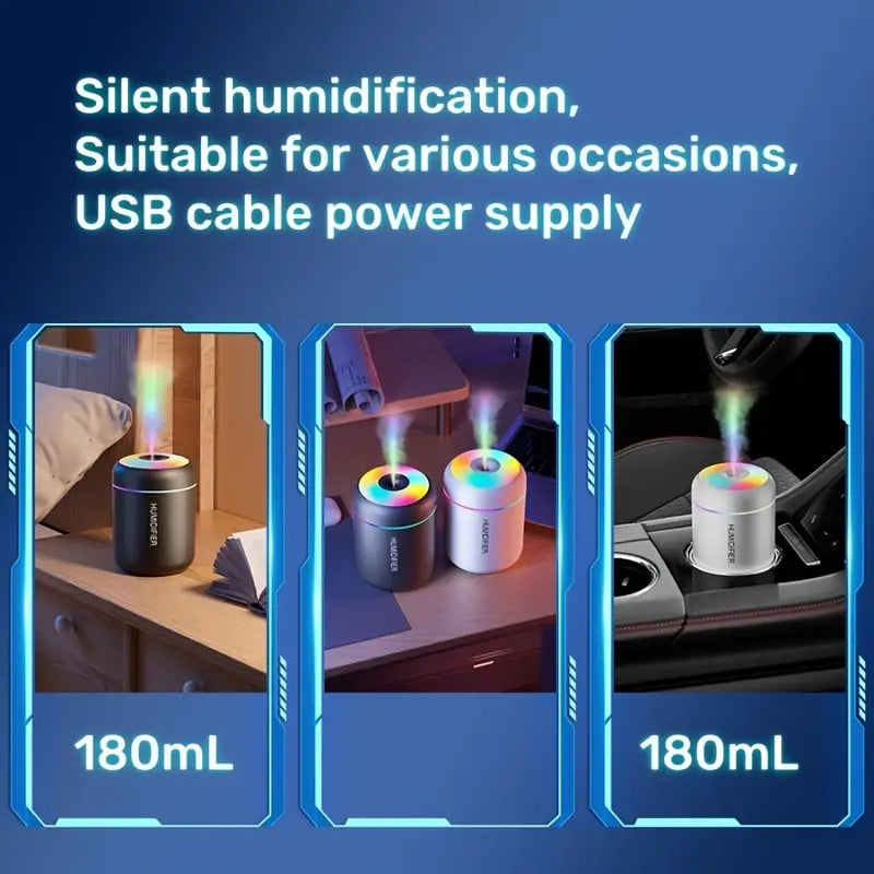 Mini Humidifier USB-Powered Diffuser - Colorful Lights & Aromatherapy, Compact 6.09oz, Perfect For Bedroom, Car, Home, Dorm Use