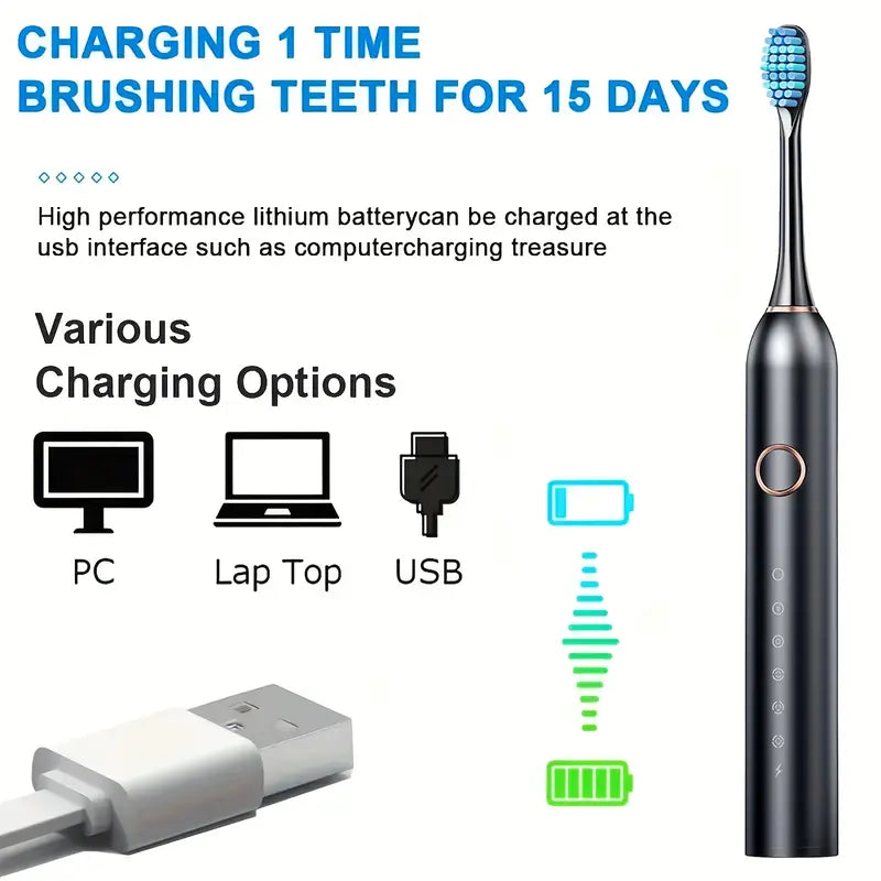 Electric Toothbrush Kit - Toothbrush With 8 Soft Bristles Brush Heads, Oral Care Toothbrush, Suitable For Male And Female At Home Travel Father's Day Gift Father's Day Gift